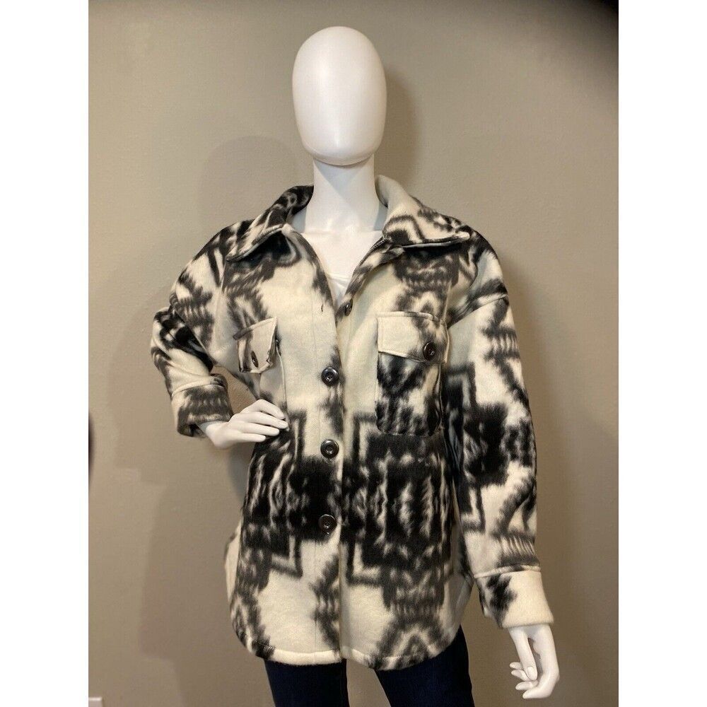 Elan Telluride Black White Aztec Print Boho Oversized Shacket Jacket Women’s XS